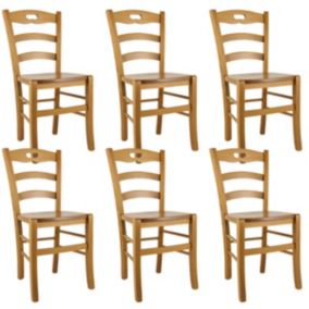 SUZY - Lot de 6 Chaises Teinté Chêne et Assises en Bois