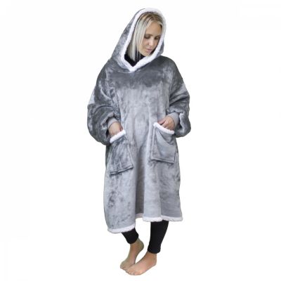 Sweat à capuche et poches, plaid polaire, couverture, pull - Sherpa et Flanelle - Adulte - Gris clair - Vivezen