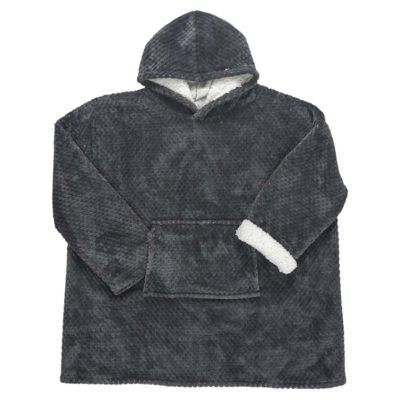 Sweat à Capuche Plaid Ultra Doux Effet Nid d'Abeille Gris Anthracite Intérieur Sherpa - GAYA