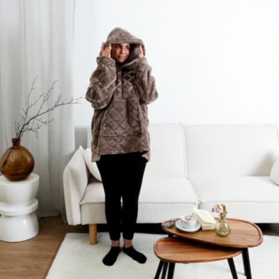 Sweat Plaid - HOME DECO FACTORY - Embossé - Intérieur Sherpa - Marron
