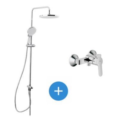 Swiss Aqua Technolgy Set de douche avec mitigeur + Douchette 3 jets barre avec curseur + Douche de tête XXL 254 mm Chrome