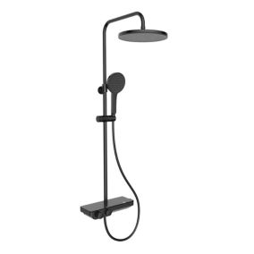 Swiss Aqua Technologies Colonne de douche + Mitigeur thermostatique + Douche de tête + Douchette 3 jets + Tablette, noir mat