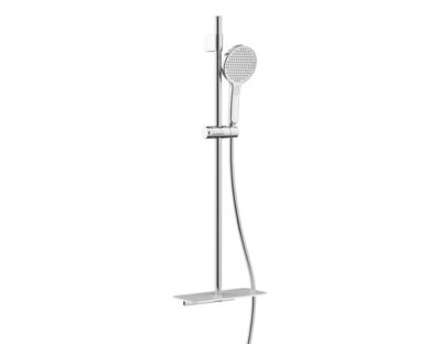 Swiss Aqua Technologies Ensemble de douche avec douchette 3 jets, Barre 93.8cm, Etagère en verre trempé, Chrome/Blanc (SATSSP31)