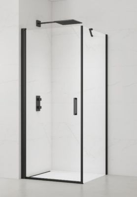 Swiss Aqua Technologies Fusion ensemble porte pivotante /paroi 100x80cm anticalcaire avec profilés noir mat (SATFUD100S80C)