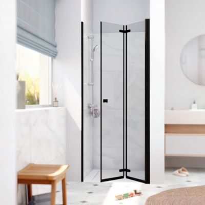 Swiss Aqua Technologies SK Porte de douche 80x196cm pliante anticalcaire avec profilé noir mat (SATSK80NIKAC)
