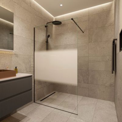 Swiss Aqua Technologies Walk-in 120x200cm, Verre semi poli Crystal Glass 8 mm  anticalcaire, avec bras et profilés Noir mat