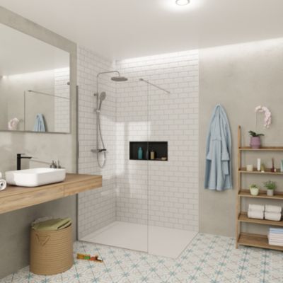 Swiss Aqua Technologies Walk-in 90x200cm Paroi Crystal Glass 8mm anticalcaire+bras & profilés chrome brillant (SATBWI90PR)