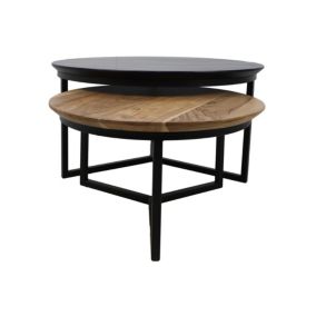 Swiss Edge - Set de 2 tables basses rondes - Acacia/fer - Bois naturel/revêtement poudre noir - 80 x 40 x 80 cm