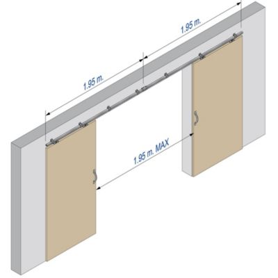 Système coulissant SLID'UP 2000 pour 2 portes extérieures 40 mm max - rails 2 x 1,95 m acier galvanisé - 140 kg