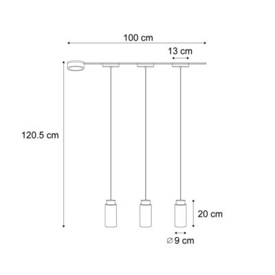 Système d'éclairage sur rail moderne avec 3 suspensions noires monophasées - Magnetic Vance
