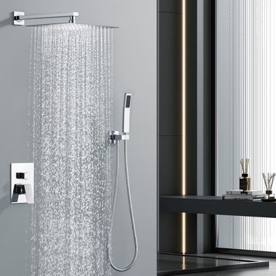 Système de Douche Encastré avec Mitigeur Mécanique Effet Pluie Ciel de Pluie Carré 300 mm Inox Chromé pour Salle de Bain