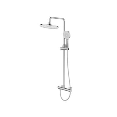 Système de douche mural avec mitigeur monocommande + douche de tête + douchette à main 3 jets, chrome (SATSSPKNEW)