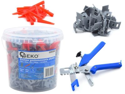 Système de Nivellement pour Carrelage GEKO 300 Clips, 100 Cales et Pinces