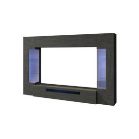 Système mural Arga, meuble TV 6 portes, meuble de salon polyvalent avec lumière LED, 100% Made in Italy, 290x40h191 cm, Anthracite