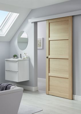 Système coulissant en MDF à peindre pour porte coulissante en bois, Oleni