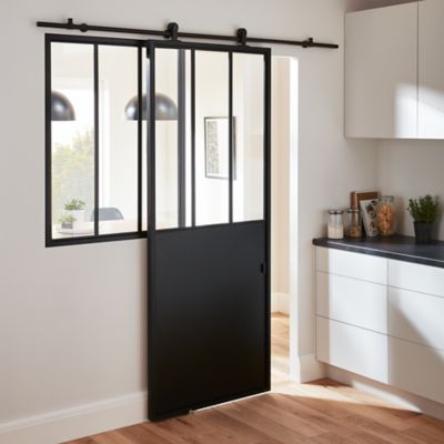 Système coulissant noir Indus pour porte