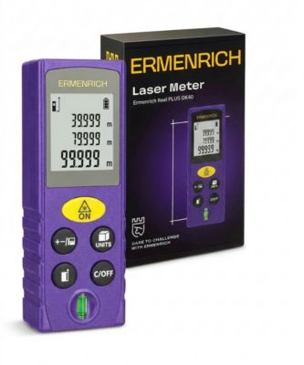 Télémètre laser Reel PLUS GK40 40 m avec niveau à bulle, mesure distance, surface, volume, fonction Pythagore, Ermenrich