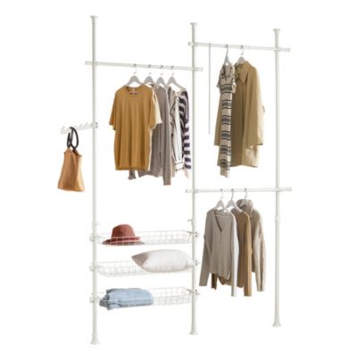 Bâton d'Aroire Télescopique de Garde-Robe avec Barre de Penderie