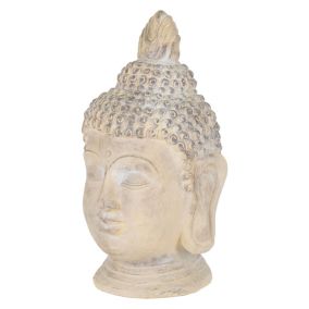Tête de Bouddha en pierre artificielle beige-gris objet décoratif statue 55 cm