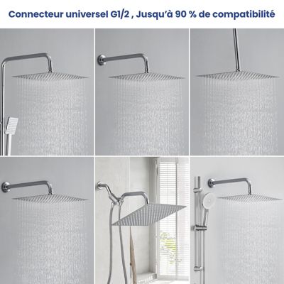 Wiltec – Pommeau de douche carré 30x30cm – Acier inoxydable 304 – 144 buses pour effet pluie – Installation rapide sans outils