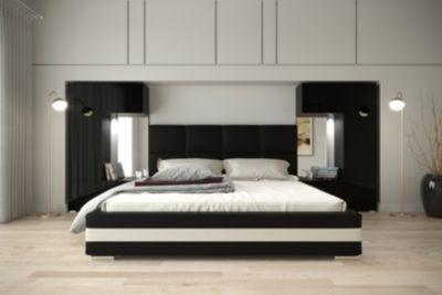 Tête de lit avec rangement Armoire - pont de lit PANAMA 1/21B/HG1 noir/noir brillant 345-385x159cm
