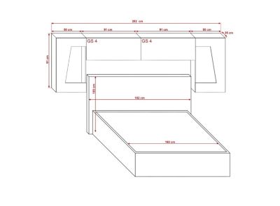 Tête de lit avec rangement Armoire - pont de lit PANAMA 10/HG/W/1-1A blanc/blanc brillant 282x91x35cm