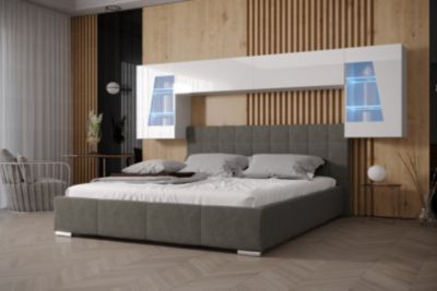 Tête de lit avec rangement Armoire - pont de lit PANAMA 10HG/W/2-1C blanc/blanc brillant 306x91x35cm