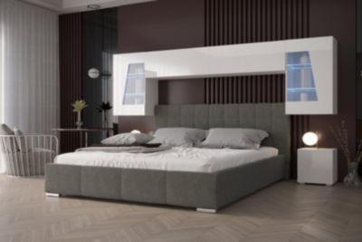 Tête de lit avec rangement Armoire - pont de lit PANAMA 11HG/W/2-1B blanc/blanc brillant 282x91x35cm
