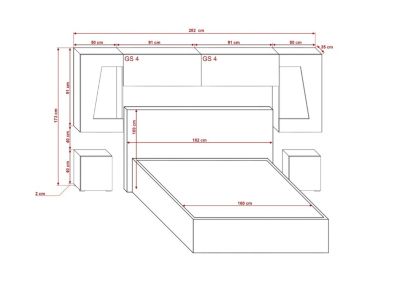 Tête de lit avec rangement Armoire - pont de lit PANAMA 11HG/W/2-1B blanc/blanc brillant 282x91x35cm