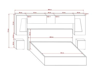 Tête de lit avec rangement Armoire - pont de lit PANAMA 11HG/W/2-1C blanc/blanc brillant 306x173x35cm