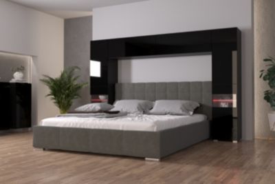 Tête de lit avec rangement Armoire - pont de lit PANAMA 12/HG/B/1-1A noir/noir brillant 256x184x35cm