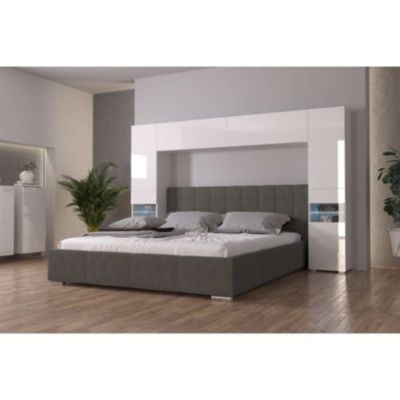 Tête de lit avec rangement Armoire - pont de lit PANAMA 12HG/W/2-1B blanc/blanc brillant 240x184x35cm
