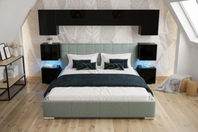 Tête de lit avec rangement Armoire - pont de lit PANAMA 13/HG/B/1-1B noir/noir brillant 240x182x35cm