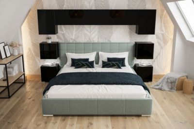 Tête de lit avec rangement Armoire - pont de lit PANAMA 13/HG/B/1-1B noir/noir brillant 240x182x35cm