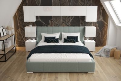 Tête de lit avec rangement Armoire - pont de lit PANAMA 13/HG/W/1-1A blanc/blanc brillant 256x182x35cm