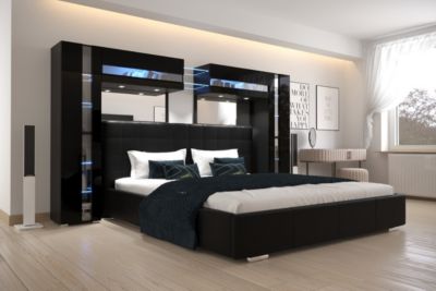 Tête de lit avec rangement Armoire - pont de lit PANAMA 14/HG/B/1-1C noir/noir brillant 290x184x35cm