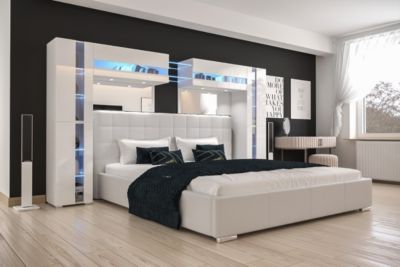 Tête de lit avec rangement Armoire - pont de lit PANAMA 14/HG/W/2-1C blanc/blanc brillant 290x184x35cm