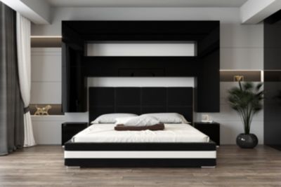 Tête de lit avec rangement Armoire - pont de lit PANAMA 4/HG/B/1-1A noir/noir brillant 256x223x35cm