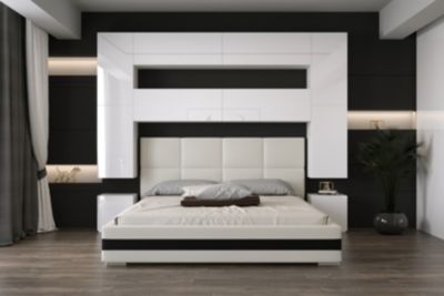 Tête de lit avec rangement Armoire - pont de lit PANAMA 4/HG/W/2-1B blanc/blanc brillant 240x223x35cm