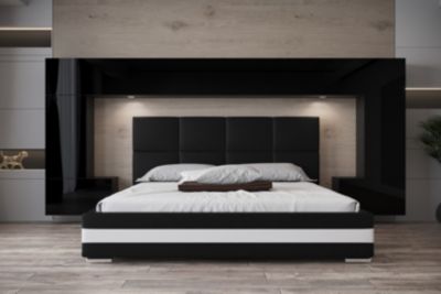 Tête de lit avec rangement Armoire - pont de lit PANAMA 6/21B/HG1-1C noir/noir brillant 300x167x35cm