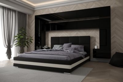 Tête de lit avec rangement Armoire - pont de lit PANAMA 7/HG/B/1-1A noir/noir brillant 323x213x35cm