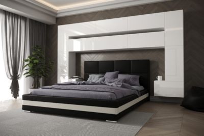 Tête de lit avec rangement Armoire - pont de lit PANAMA 7/HG/W/2-1A blanc/blanc brillant 323x213x35cm