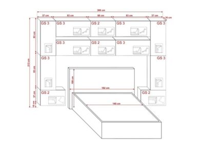 Tête de lit avec rangement Armoire - pont de lit PANAMA 7/HG/W/2-1C blanc/blanc brillant 300x213x35cm