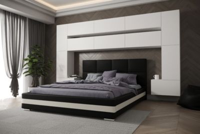 Tête de lit avec rangement Armoire - pont de lit PANAMA 7/M/W/4-1A blanc mat 323x213x35cm