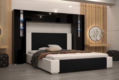 Tête de lit avec rangement Armoire - pont de lit PANAMA 8/21B/HG1-1B noir/noir brillant 240x184x35cm