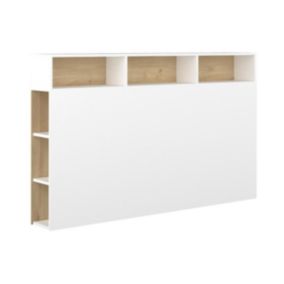 Tête de lit avec rangements NASTIA - 160 cm - Blanc et chêne