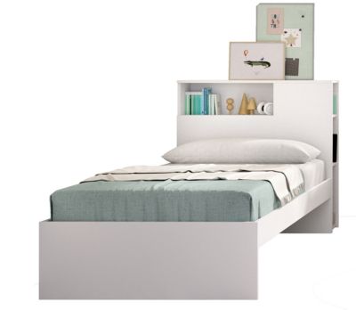 Tête de lit + structure de lit en bois coloris blanc - Longueur 218 x ...