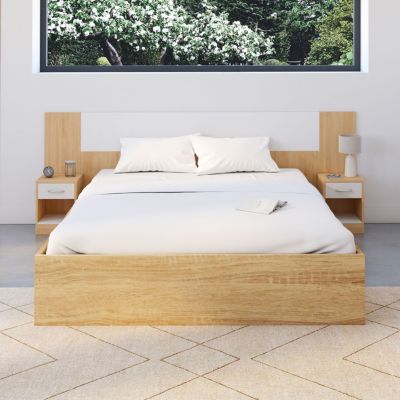 Tête de lit sur pied avec chevets modulables SAPA pour lit 140, 160 ou 180 cm bois et blanc