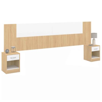 Tête de lit sur pied avec chevets modulables SAPA pour lit 140, 160 ou 180 cm bois et blanc