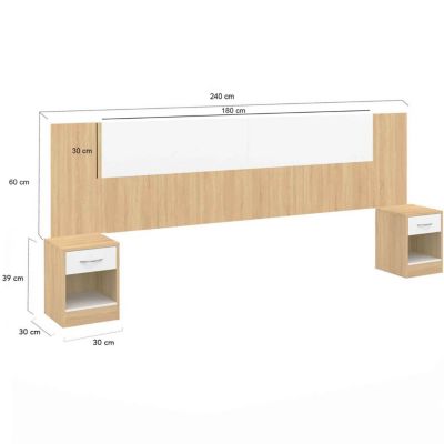 Tête de lit sur pied avec chevets modulables SAPA pour lit 140, 160 ou 180 cm bois et blanc